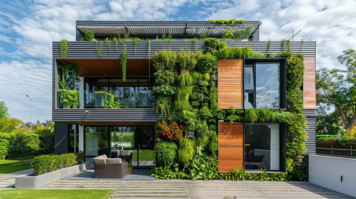 Edificio moderno con installato giardino pensile.