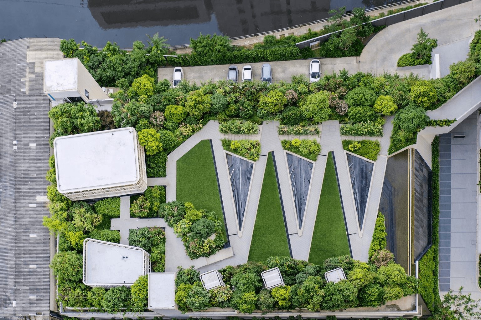 Tetto verde semi-intensivo visto dall'alto