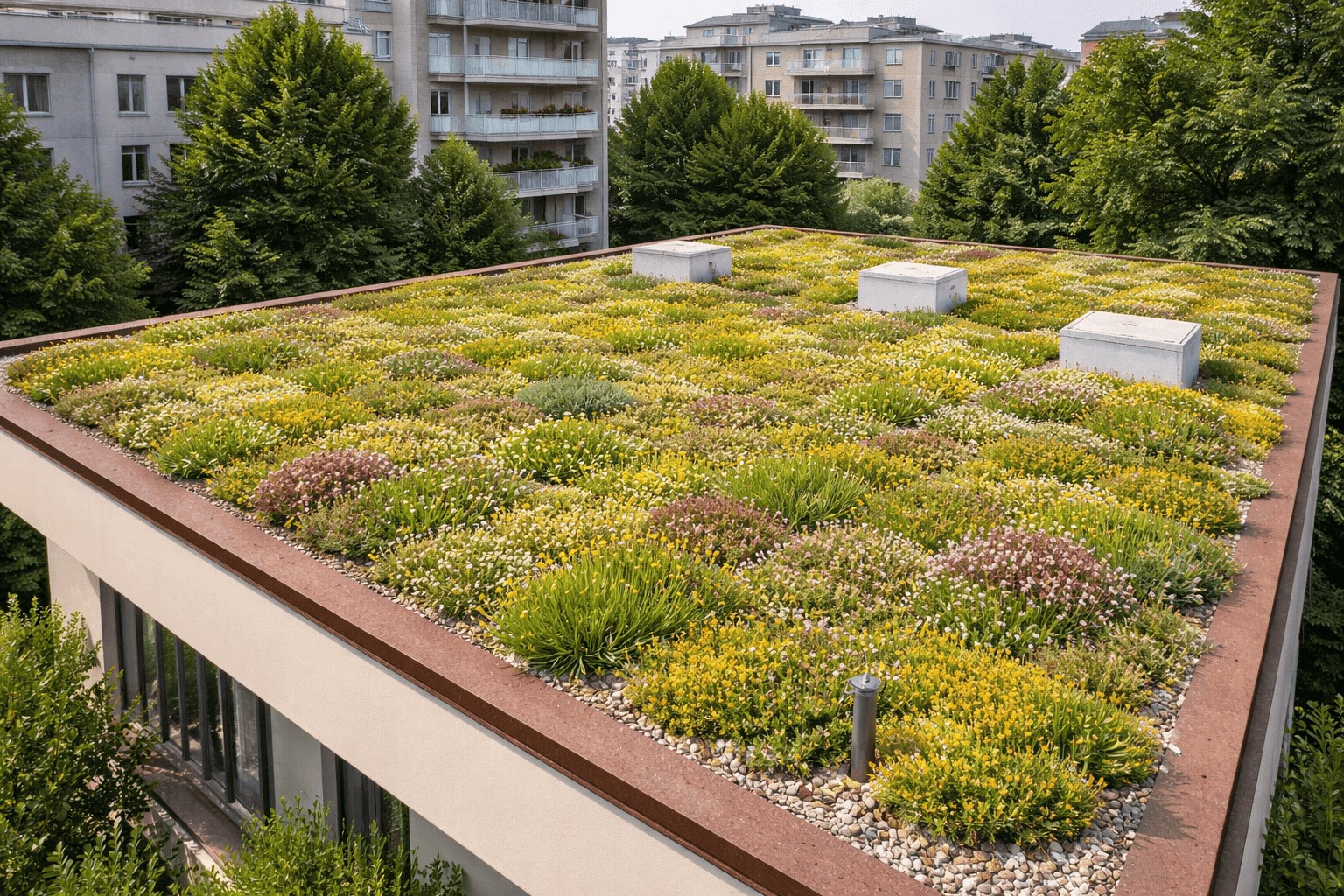 Tetto verde estensivo in una città